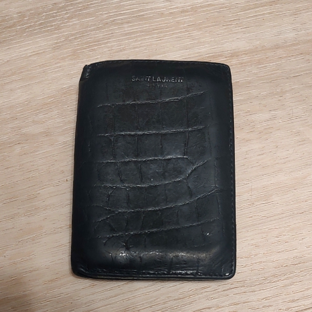 Saint Laurent Paris Crocodile Embossed Bifold Card Holder-minimalist Wallet 🖤